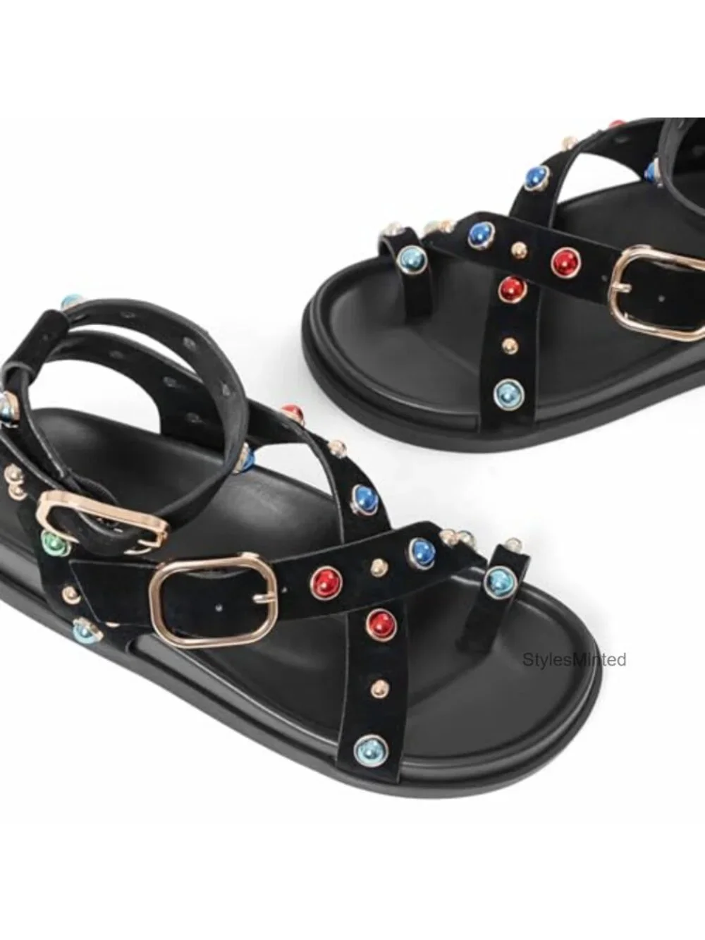 Suede Platform Sandals Boho Ankle Strap Flat Open Toe